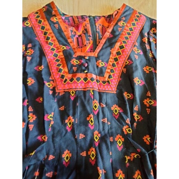 Jody T Of California Vintage Black Dress With Aztec Designs‎ Size 11 - Picture 2 of 10